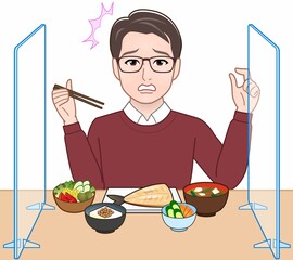 Canvas Print - アクリルパネルの間で食事をする男性