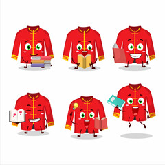 Sticker - A picture of red chinese traditional costume cartoon character concept reading an amusing book