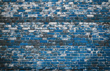 old blue brick wall