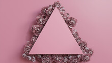 Triangle Floral Frame With Peony Border. Pink, Mother's Day Or Valentine Concept With Copy Space.