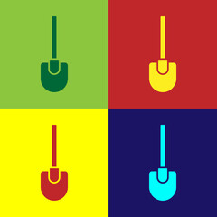 Wall Mural - Pop art Shovel icon isolated on color background. Gardening tool. Tool for horticulture, agriculture, farming. Vector