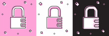 Set Safe Combination Lock Icon Isolated On Pink And White, Black Background. Combination Padlock. Security, Safety, Protection, Password, Privacy. Vector