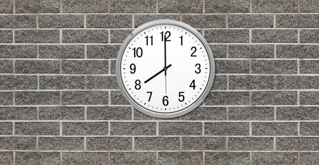 Wall Mural - Classic home clock with an arrow hangs on the wall background.  Concept timing management.