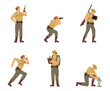 Set of characters of park or reserve ranger, flat vector illustration isolated.
