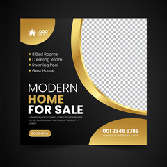 Golden Luxurious Real Estate Property house Social Media Post Banner Squire Flyer Template Design