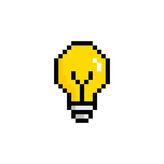 pixel art  Light bulb  vector game 8 bit lamp icon logo. Idea icon, thinking, solution concep