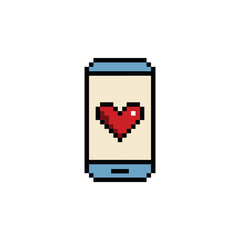 Wall Mural - pixel art  smartphone and heart vector  icon smart phone pixel element for 8 bit game