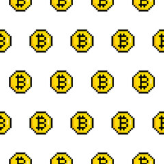 Wall Mural - pixel bitcoin background Seamless. bitcoin  coin texture pattern vector 