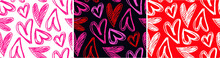 Beautiful Hand Drawn Love Heart Kiss Pattern Background. Happy Valentine's Day Template Design Elements.