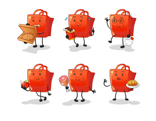 Canvas Print - shopping bag food set character. cartoon mascot vector