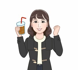 Sticker - コーヒーを持って歩く女性