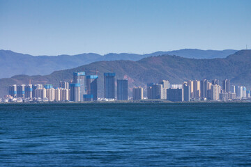 Sticker - A beautiful shot of the urban architecture of Dali, China, at the coast of the Lake Erhai