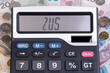 Word ZUS written on a digital display on a calculator, ZUS is a social security system in Poland