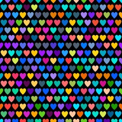 Wall Mural - Cute pattern in small hearts. Small colored heart shapes on dark background