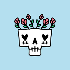 Wall Mural - Skull head with flowers illustration. Vector graphics for t-shirt prints and other uses.