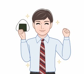 Sticker - おにぎりを持った男性