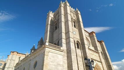 Sticker - Cathedral of Saviour, Catedral de Cristo Salvador daytime exterior, Catholic church in Avila in south of Old Castile. Famous places and landmark, travel destinations concept. Castile and Leon. Spain
