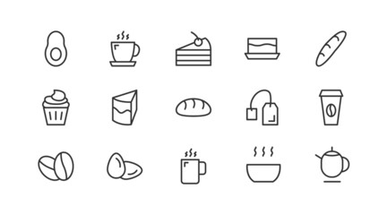 Canvas Print - Line stroke set of breakfast  icons.