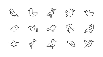 Editable vector pack of bird  line icons.