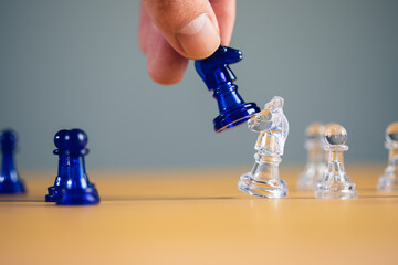 Wall Mural - businessman hands planning strategy with chess figures