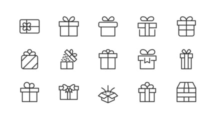 Poster - Vector set of gift  thin line icons.