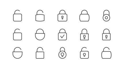 Poster - Set of lock  line icons.