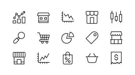 Canvas Print - Linear icon set of market .