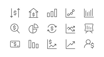 Sticker - Vector set of microeconomics  thin line icons.