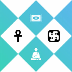 Poster - Set Cross ankh, Buddhist monk, Traditional carpet and Jainism icon. Vector