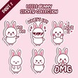 Set of little bunny sticker collection. Kawaii cute cartoon character design. Bye, whats up, sad, angry, OMG emoticon