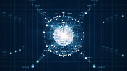 Wall Mural - cybersecurity and big data protection technology concept background image. the interconnected small 