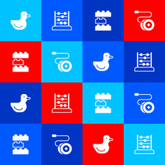 Canvas Print - Set Rubber duck, Abacus, Toy building block bricks and Yoyo toy icon. Vector