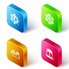 Sticker - Set Isometric line Sun and snowflake, Snowflake, Cargo ship and Ship icon. Vector