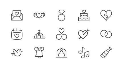 Poster - Linear icon set of wedding .