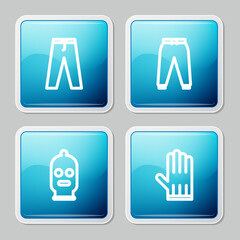 Wall Mural - Set line Pants, Sport pants, Balaclava and Leather glove icon. Vector