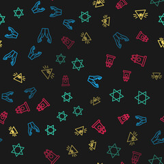 Poster - Set line Hands in praying position, Star of David, Masons and Stage stand or tribune on seamless pattern. Vector