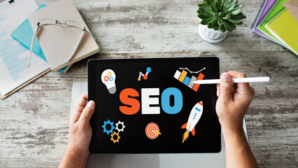 Wall Mural - seo search engine optimization. business and digital marketing concept.