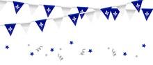 Happy Quebec Day. National Holiday Of Quebec. Saint Jean-Baptiste Day. Realistic Ribbons And Decorations With Holiday Symbol