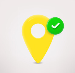 Poster - Navigation pin icon with checkmark. 3d vector icon