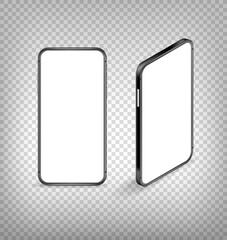 Wall Mural - Modern phone with blank screen vector mockup isolated on transparent