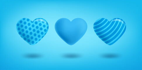 Aufkleber - Blue hearts set. 3D vector illustration