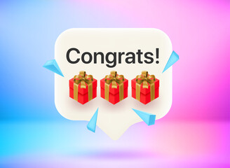 Poster - Congratulation concept. Chat bubble with cute emojis. Vector 3d illustration