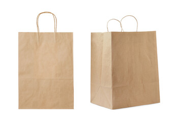 Wall Mural - Paper shopping bags on white background, collage