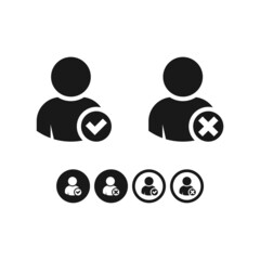 Wall Mural - user profile sign web icon with check mark and cross mark. vector illustration isolated on white bac