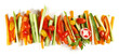 Gemüsesticks mit Kirschtomaten und Radieschen - Salat und Gemüse Streifen Freigestellt. Rohkost Panorama
