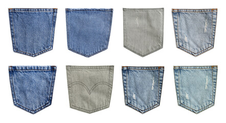set with denim pockets on white background background. banner design
