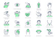 Diabetes symptoms line icons. Vector illustration include icon - sexual loss, diarrhea, disorientation, depression outline pictogram for endocrinology problems. Green Color, Editable Stroke