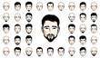 © Sylverarts - Handsome men faces and hairstyles heads vector illustrations set isolated on white background, guy happy attractive beautiful faces avatars collection with different haircuts.