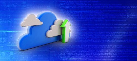 Wall Mural - 3d illustration Cloud with uploading arrow 
