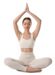 © New Africa - Beautiful young woman meditating on white background